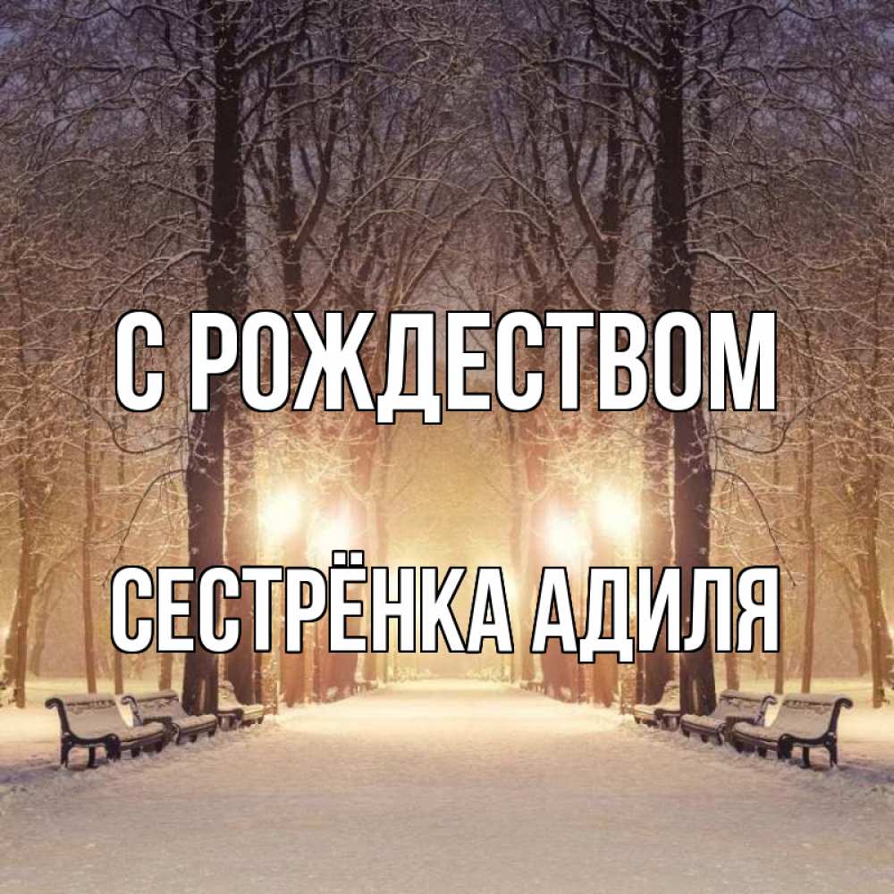 Открытка на каждый день с именем, Сестрёнка-Адиля С рождеством зима, парк, фонарь, лес Прикольная открытка с пожеланием онлайн скачать бесплатно 
