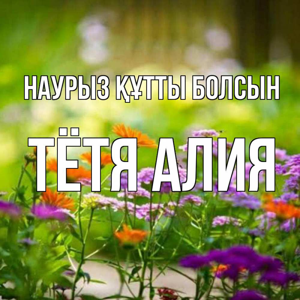 Открытка на каждый день с именем, Тётя-Алия Наурыз құтты болсын цветы Прикольная открытка с пожеланием онлайн скачать бесплатно 